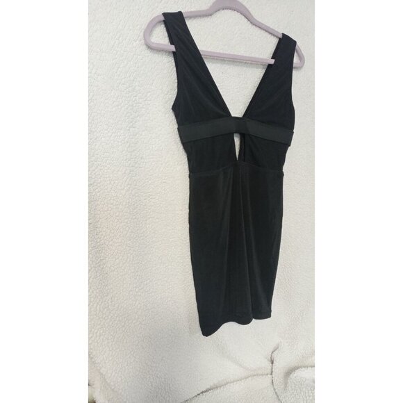 White Fox Mini Dress Womens M Sleeveless Plunge Keyhole Backless Solid Black - Picture 10 of 10